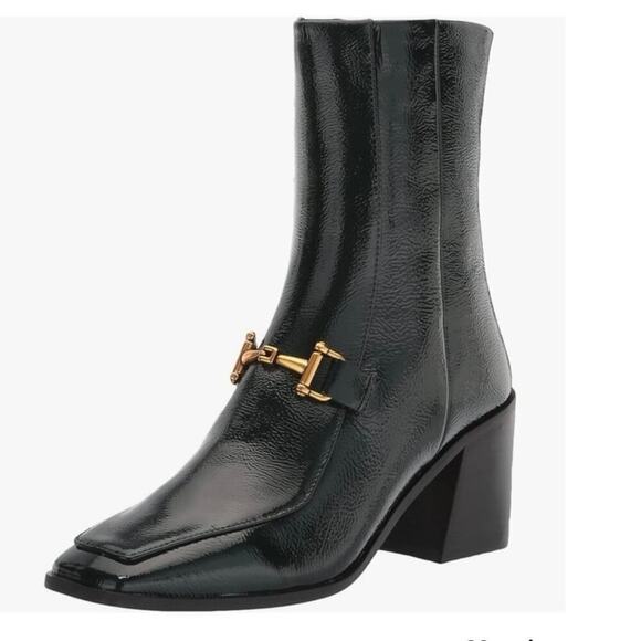 ZAC Zac Posen Black Heeled Boots with Gold Detail - Picture 1 of 14